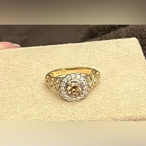 JTV Gold and Silver Ring with Brown Gem